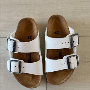 Birkenstock White Double Buckle Kids Slide Sandals